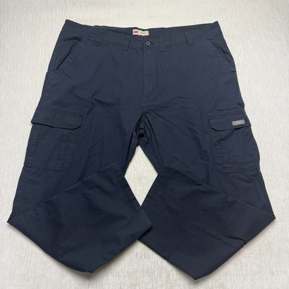 Wrangler Heritage Cargo Pants Mens 46x30 Navy Blue Relaxed Fit Low Stretch Work